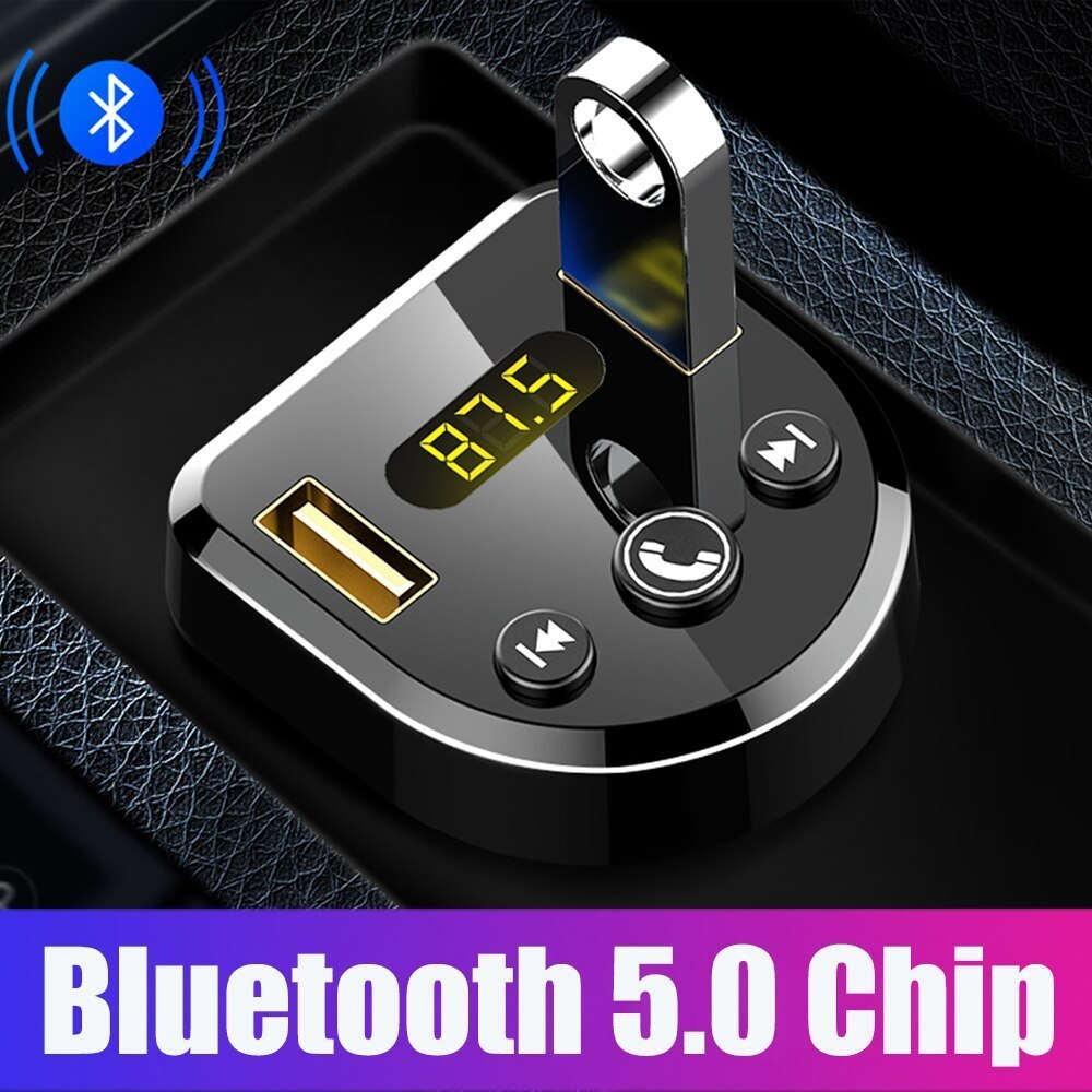 カーキット MP3プレーヤーハンズフリー Bluetooth 5.0 FMトランスミッター デュアルUSB車の充電器サポート Uディスク音楽再生_画像1