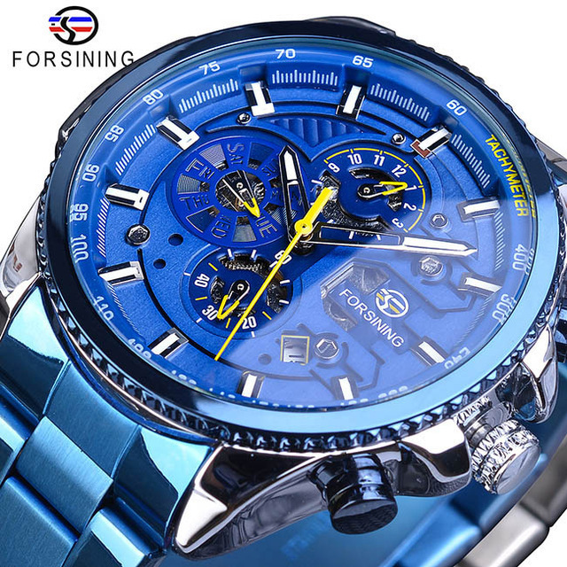 腕時計 メンズ FORSINING 海外ブランド 高級 自動巻き 3ダイヤルカレンダー 機械式 ステンレス鋼 GMT1137-10