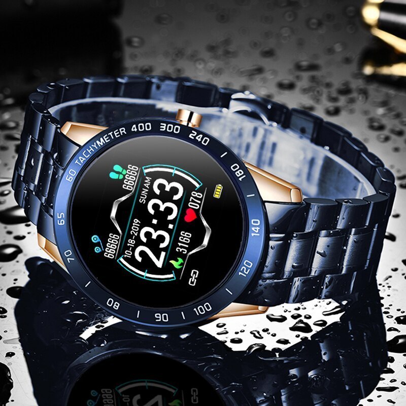 スティール式スマートウォッチ 腕時計 bluetooth 睡眠計測 運動測定 血圧 心拍数 SNS 日本語 android/iphone ブルー_画像3