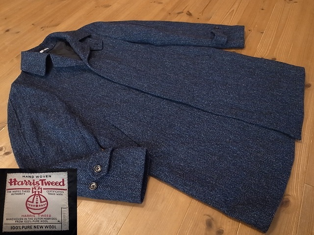 美品 SUIT SELECT HARRIS TWEED 秋冬 紺系 ヘリンボーン ハリスツイード バルマカーン コート サイズ S _画像1