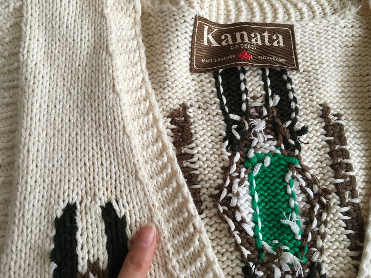 Kanata★ニットベスト★WOOL★カナタカウチンベスト★オルテガ柄★ コットンニット★ネイティブ柄★カナダ製★ハンドメイド