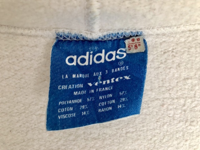 ホワイト 白 アディダスフランス製デカロゴパーカー ヴィンテージ ジャージ 70s VENTEX adidas made in FRANCE 青タグ サッカー代表 W杯_画像9