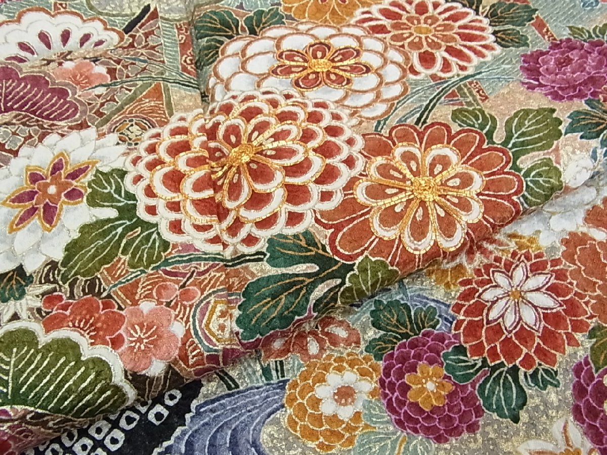 豪華振袖3567長襦袢セット(無双仕立て) 立波橘吉祥花文 金彩 直売