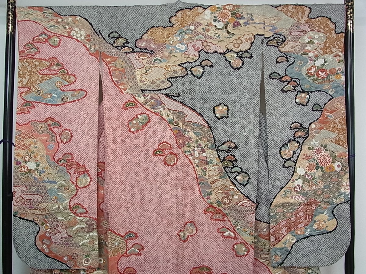 豪華振袖3567長襦袢セット(無双仕立て) 立波橘吉祥花文 金彩 直売
