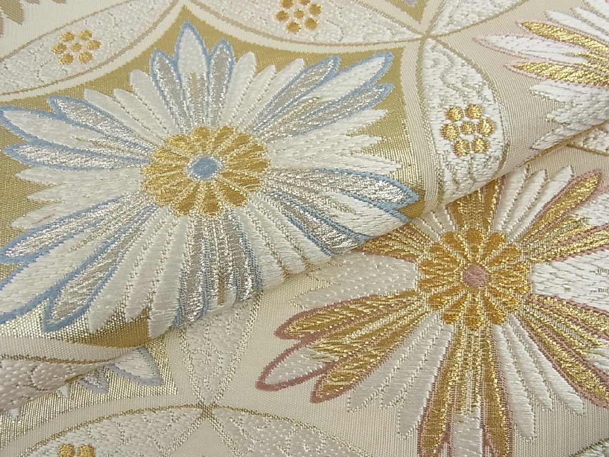 六通柄袋帯 唐織 本草木つづれ 七宝菊花文 金糸 m-2s9772 calcul-taxe