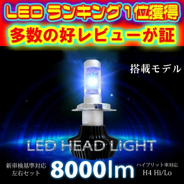 Philips チップ搭載 LEDヘッドライト2個セットH4 Hi/Lo車検対応6500k8000LM H1/H3/H8/H11/HB3/HB4/PSX26/HIR2選択能 12v24v 角度調整機能付_画像1