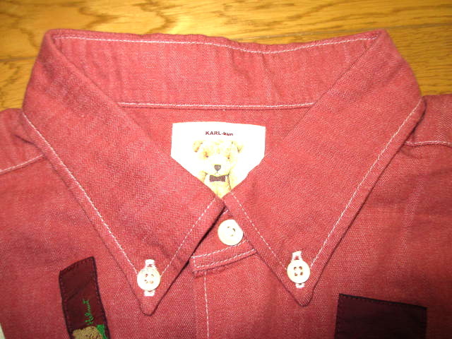  Karl hell mno-m.KARL kun embroidery Denim button down shirt red L size regular price Y35,200 not yet have on goods 