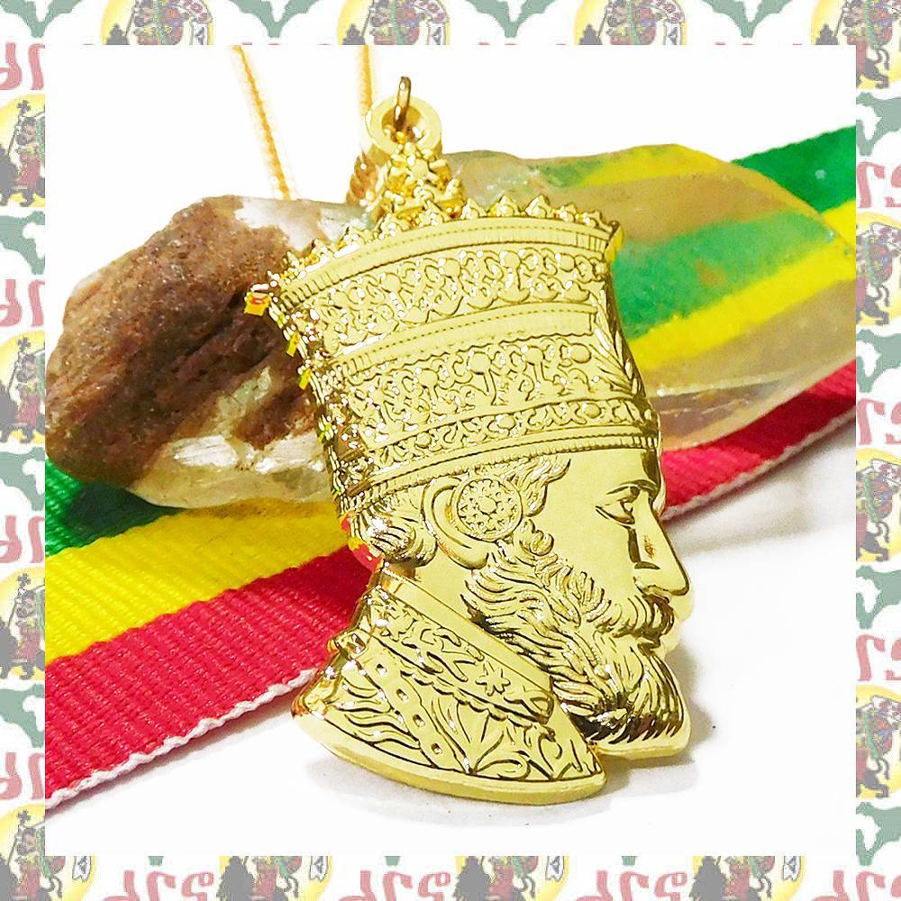 【drs】Jah Rastafari I 3D ネックレス　エチオピア 勲章 メダル エチオピア ハイレセラシエ皇帝 LIONOFJUDAH_画像1