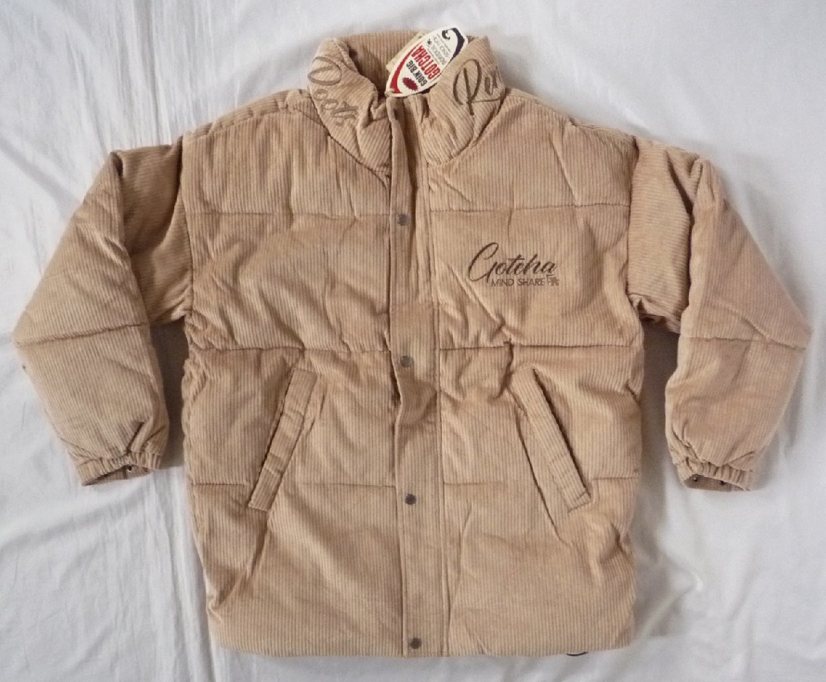 GOTCHA Gotcha corduroy cotton inside jacket futoshi . fake down stand neck embroidery Logo beige L size 