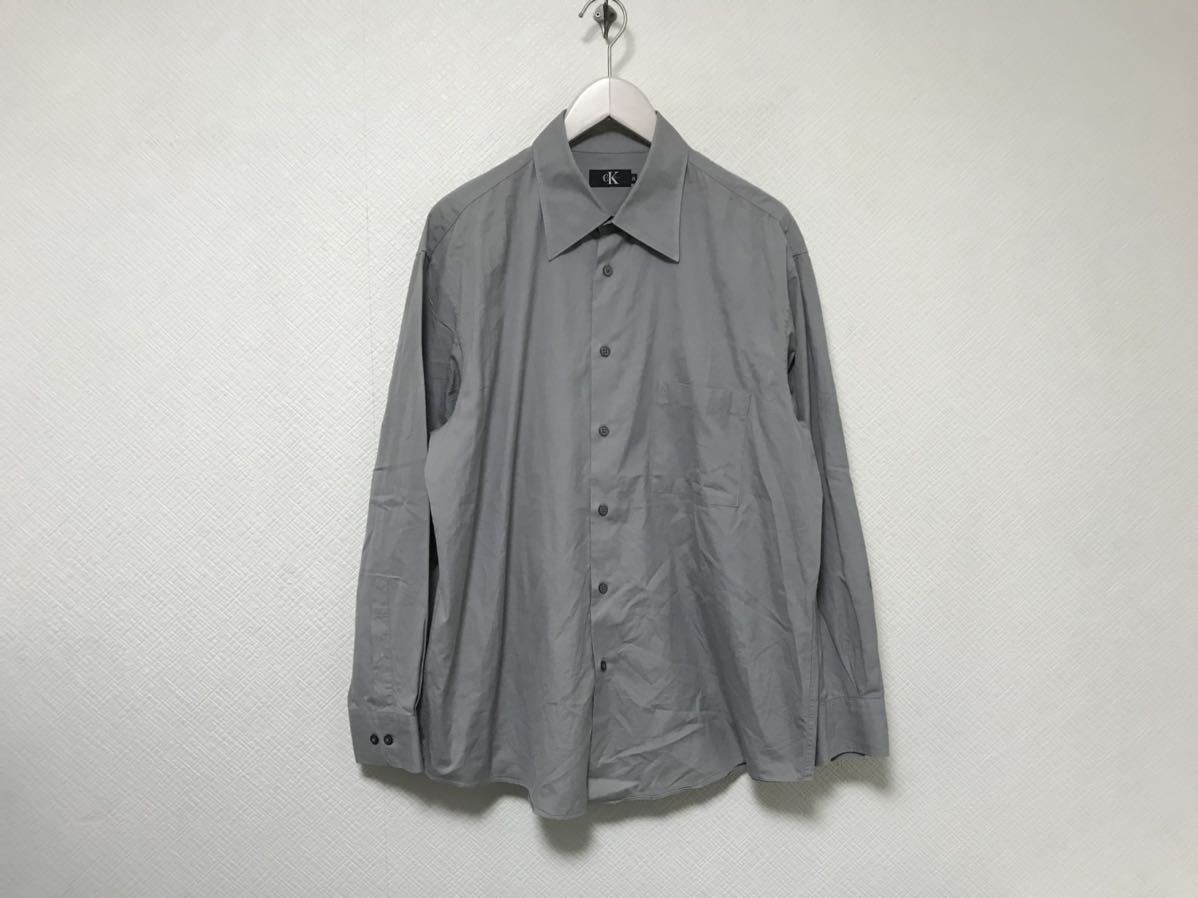 本物カルバンクラインCK CalvinKleinコットンデカビッグ長袖シャツメンズミリタリーアメカジサーフビジネススーツLLグレー2L