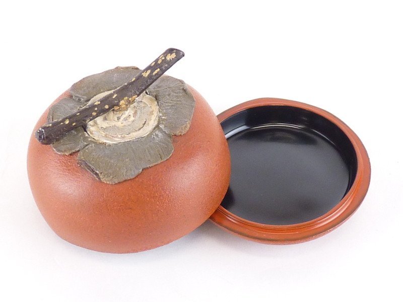 高知インター店】 輪島塗 塗師 川岸充雅作 本乾漆造り 柿香合 共箱 C