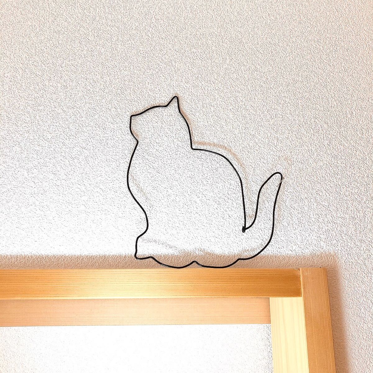 ハンドメイド ワイヤークラフト ワイヤーアート 猫 ねこ 壁掛け インテリア雑貨