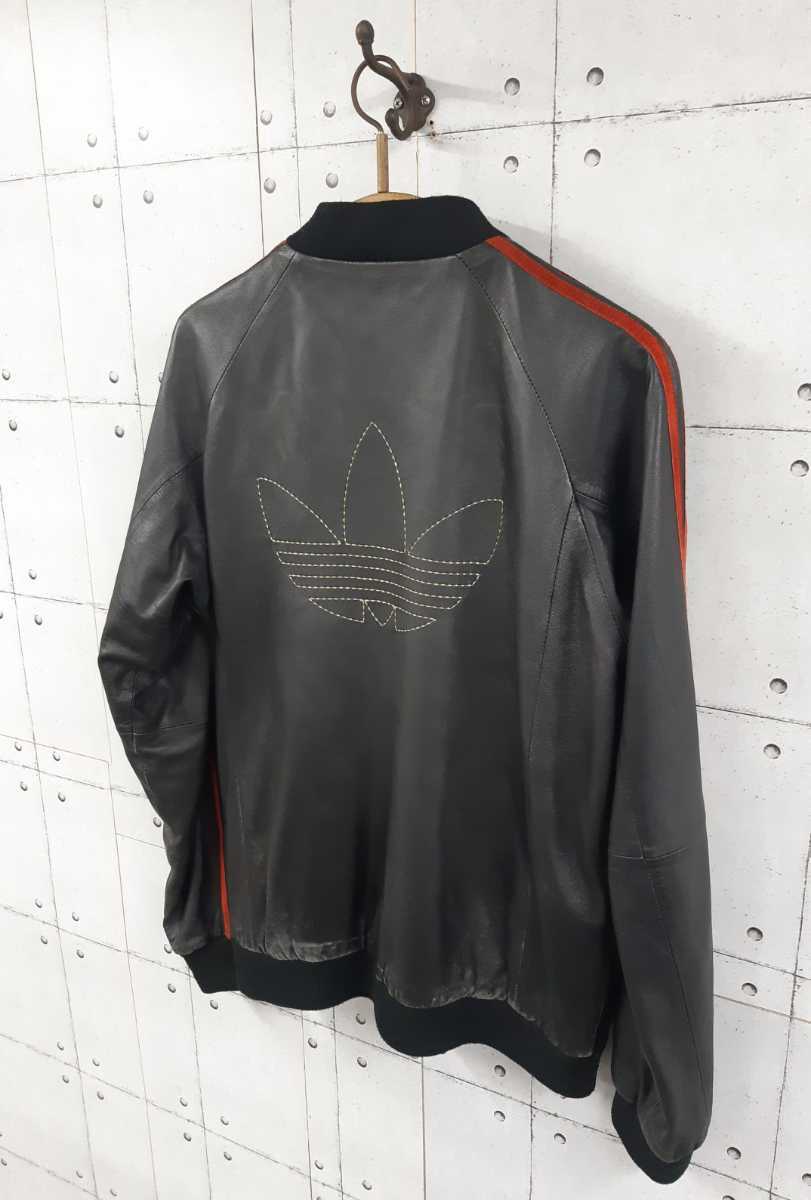 希少 adidas レザー トラックトップ ジャージ 金ロゴ 革 ラムレザー