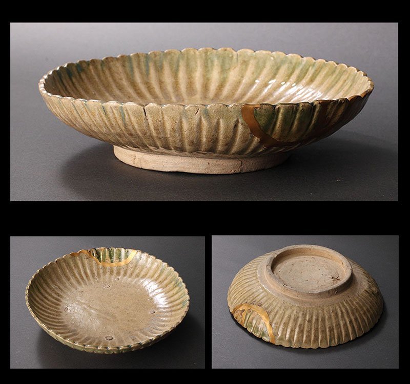 457『黄瀬戸 菊花皿』 /骨董品 古美術 古玩 アンティーク-