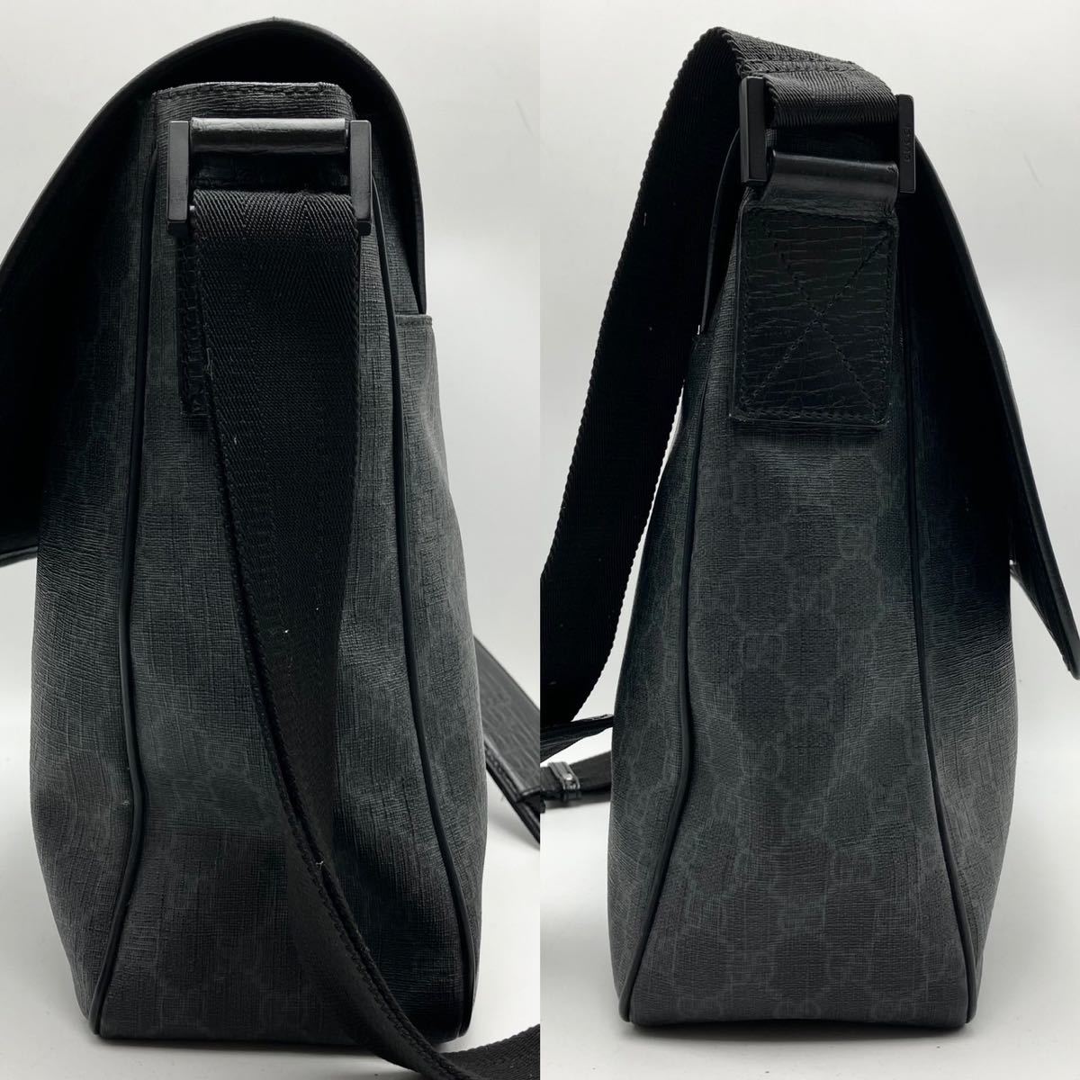 1円【上美品】GUCCI グッチ GGスプリーム ダブルGG ショルダーバッグ メッセンジャーバッグ 型押し メンズ ブラック ビジネス_画像5