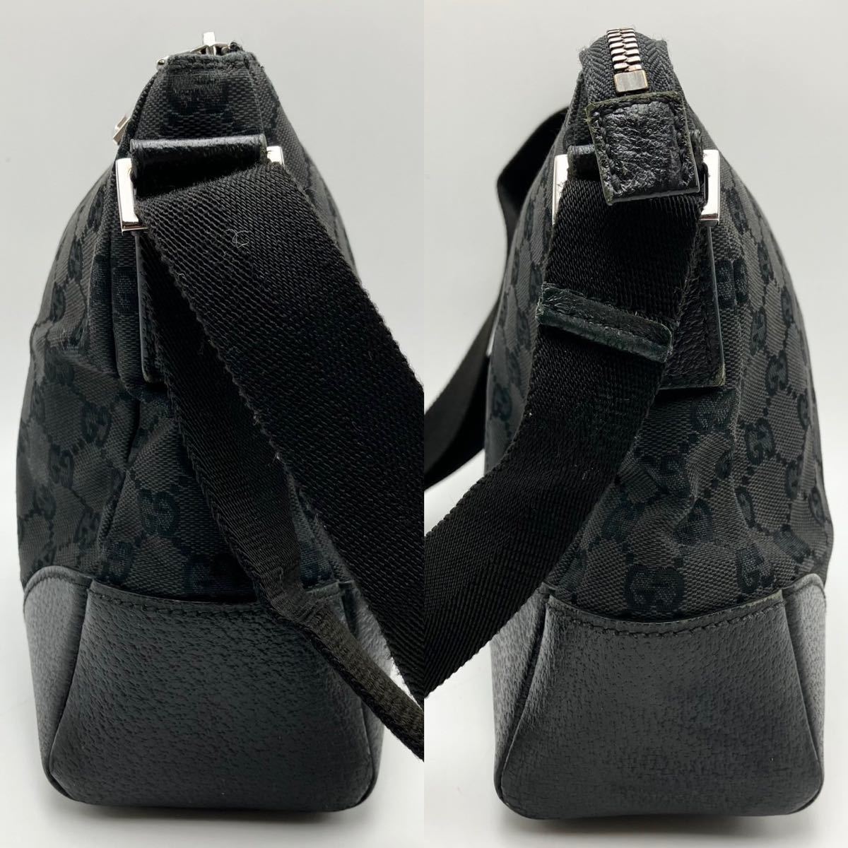 1円【上美品】GUCCI グッチ GGキャンバス レザー ショルダーバッグ ボディバッグ メッセンジャーバッグ 斜め掛け ブラック 黒 メンズ_画像5