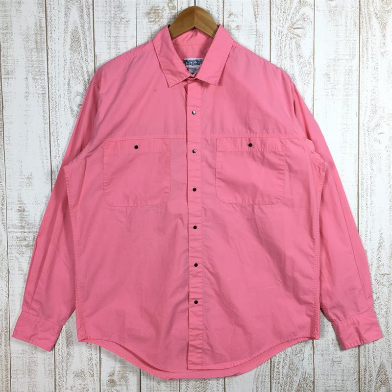 MENs S パタゴニア 1992 ロングスリーブ スナップ シャツ Long Sleeve Snap Shirt グァバ 白タグ ビンテージ 入手