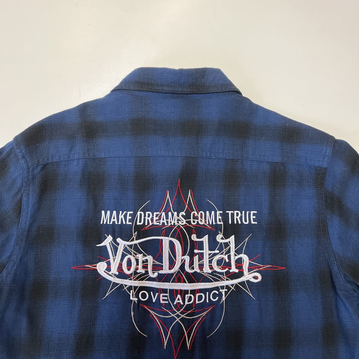 Von Dutch ボンダッチ 長袖シャツ 刺繍 チェック ブルー M_画像4