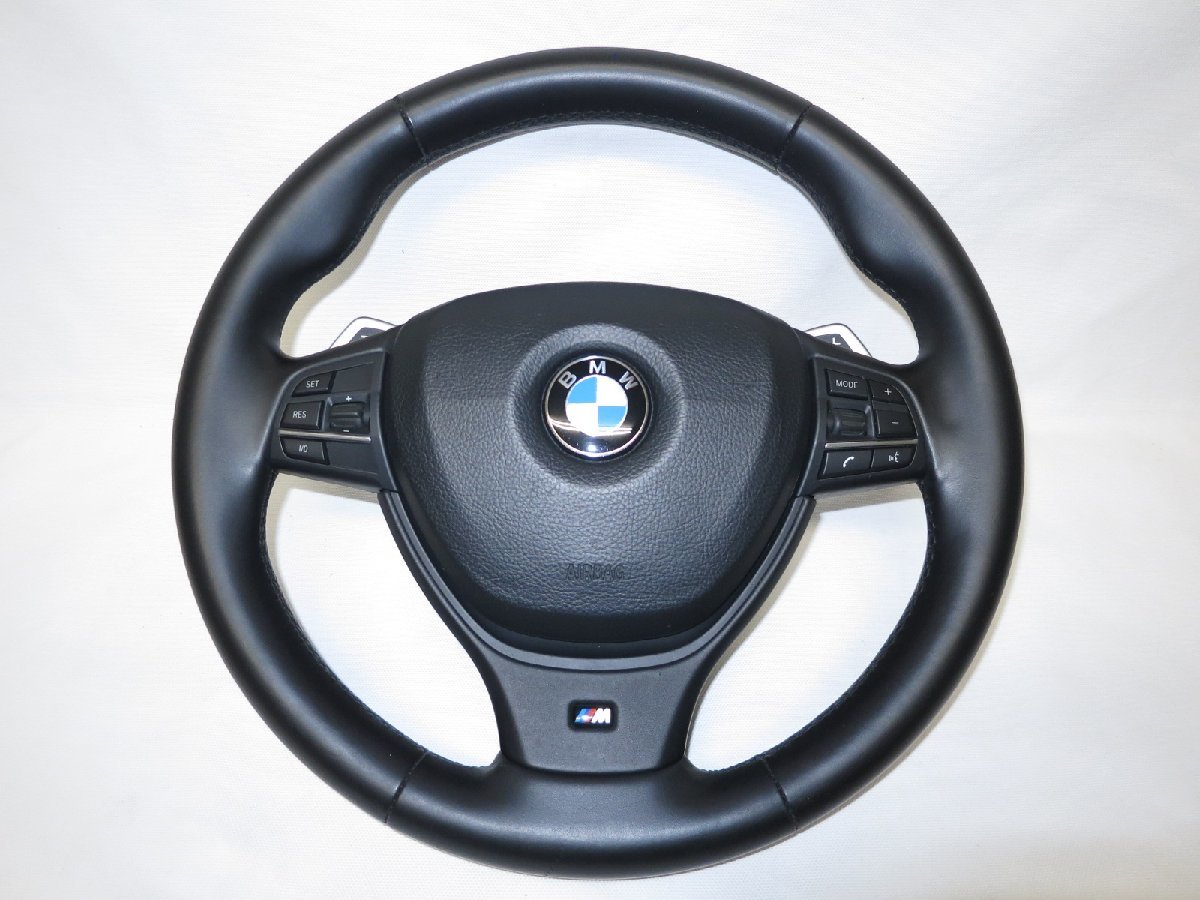 F10 BMW Mスポーツ 純正 革 ステアリング ハンドル エアバック エアーバック カバー スイッチ F01 F02 F07 F11 F13 管理番号（W-3729）