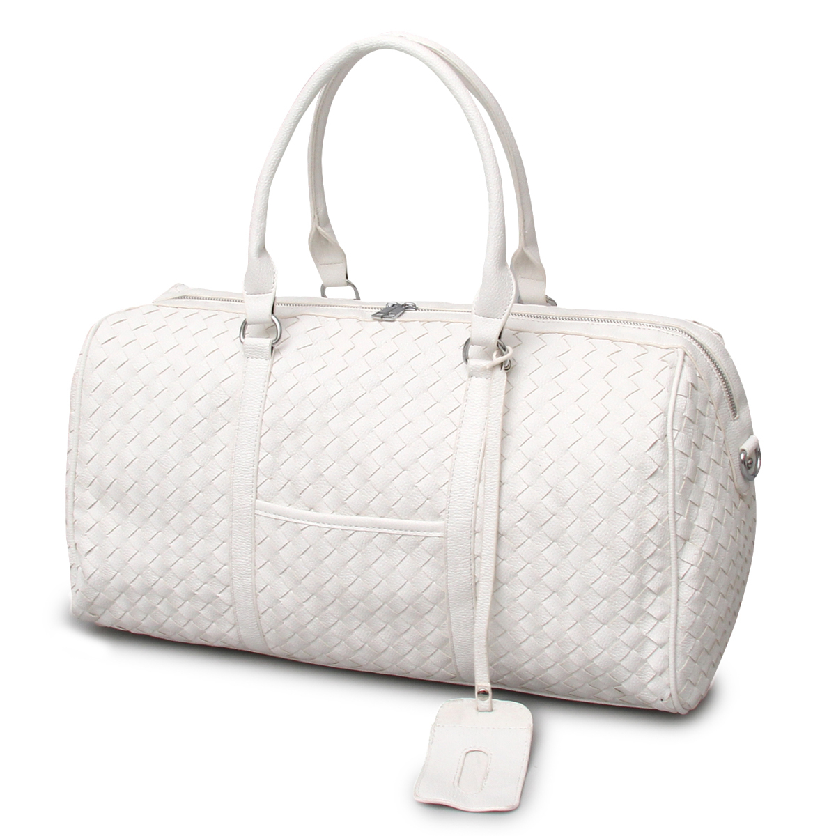 新品■ボストンバッグ 旅行 メンズ 2way イントレチャート ショルダー 肩掛け トラベル 旅行 編み込み 大容量 軽量 鞄 カバン ホワイト 白