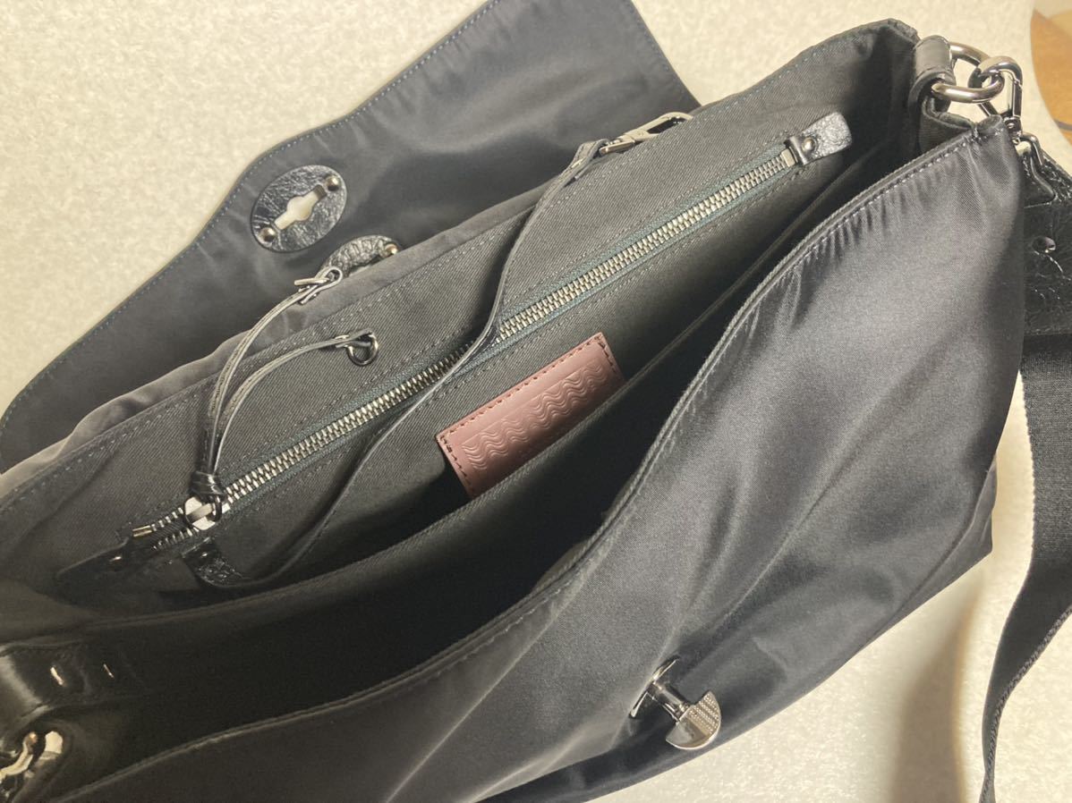 新品 ザネラート(伊) ポスティーナ 黒羊革+ナイロン M+ 2WAY