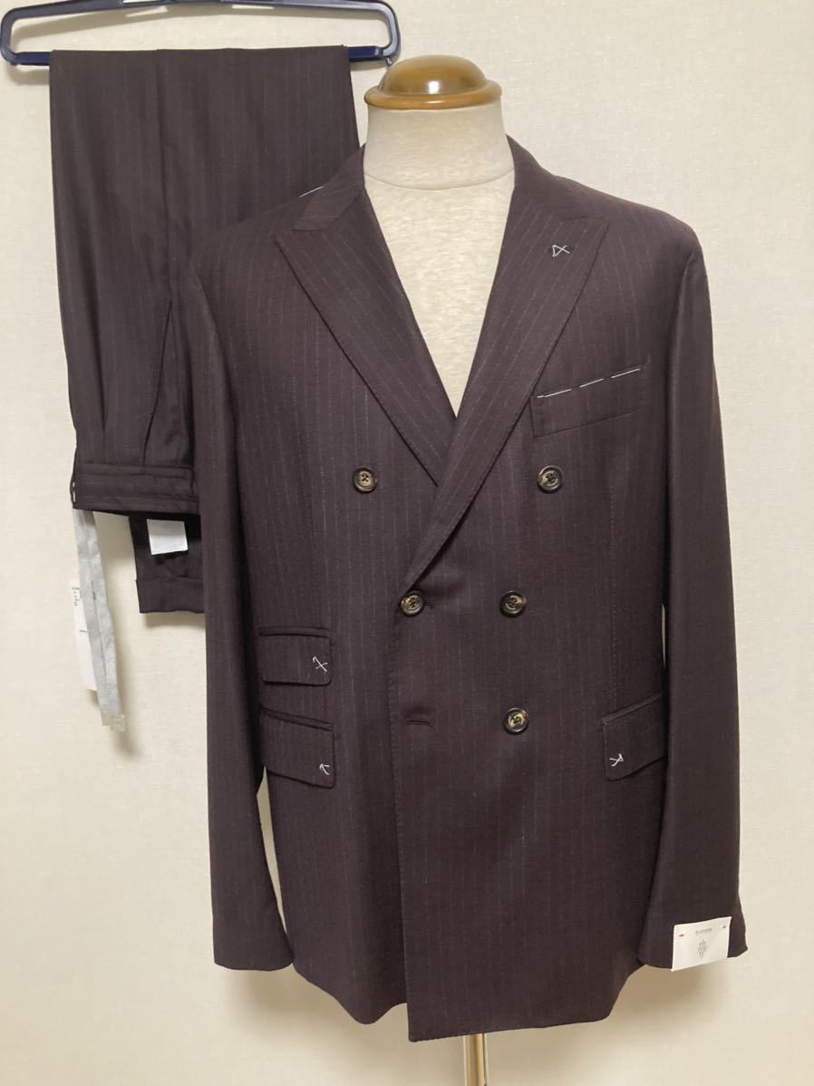  new goods eleven ti(.) autumn winter double-breasted suit 50 Zegna. flannel material tea . gray stripe waist rubber entering regular price 21.8 ten thousand jpy 