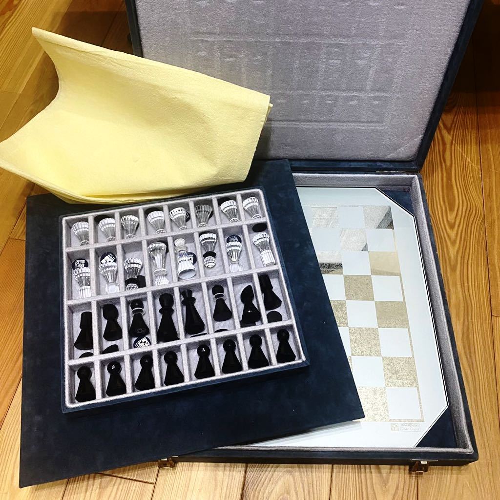 SWAROVSKI スワロフスキー シルバークリスタル スワン印 チェスセット チェスボード チェス盤 ピース 駒 計33点セット 工芸品 ガラス 廃盤