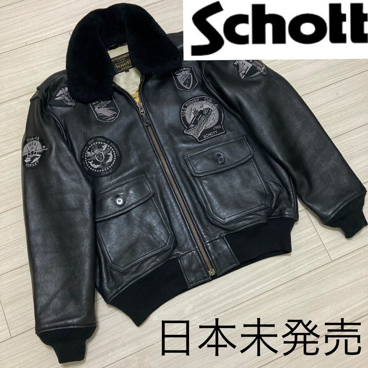 SCHOTTショット 牛革レザーライダースジャケット38 Mサイズ ワッペン-