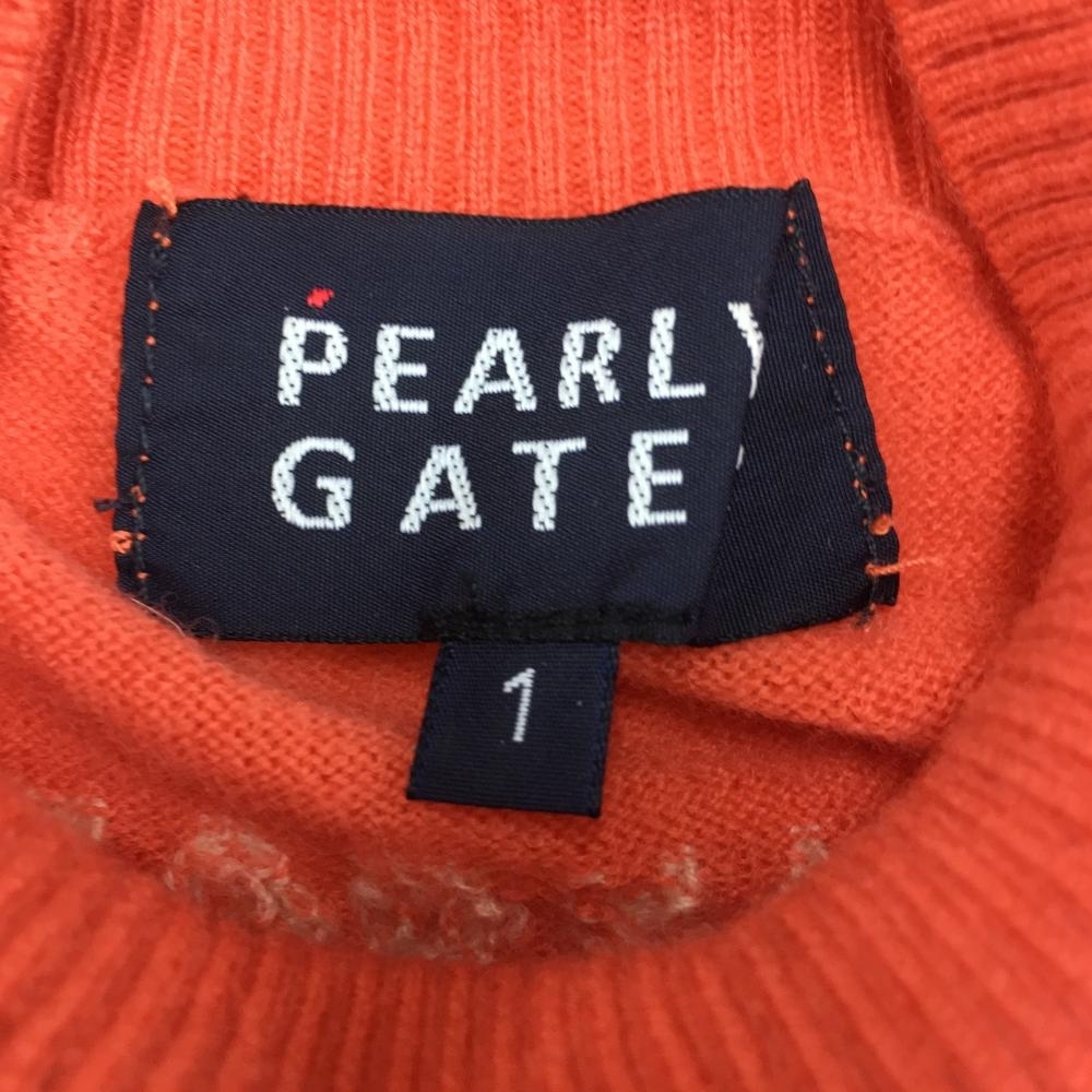 【美品】PEARLY GATES パーリーゲイツ 長袖ハイネックセーター レッド×白 シンプル カシミヤ混 レディース 1(M) ゴルフウェア_画像5