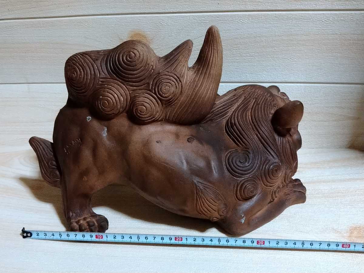 希少!迫力!時代!狛犬!獣!獅子 シーサー!魔除け!備前焼 希少!迫力!時代!狛犬!獣!獅子 シーサー!魔除け!備前焼
