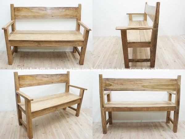 オールドチーク無垢材 ベンチ120cm アジアン家具 椅子 木製いす ソファ 天然木 ナチュラル モダンアジアン バリ家具 送料無料_画像3