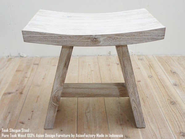 チーク無垢材 ショーグンスツール4 WW ホワイトウォッシュ 白色 木製 椅子 いす イス 踏み台 花台 ウッドスツール チェア レトロ