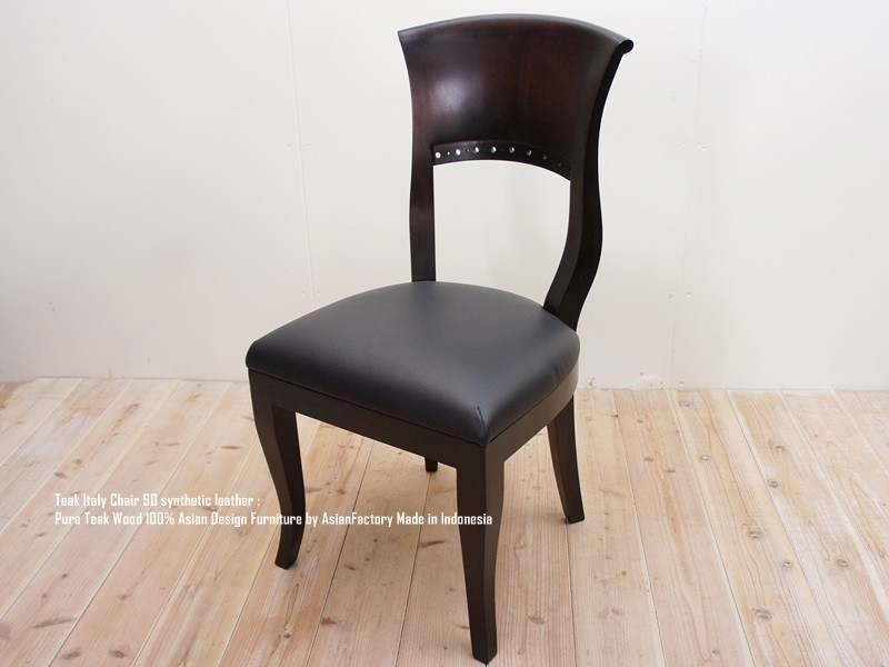 チーク無垢材 イタリーチェア合皮張り ダイニングチェア アジアン家具 椅子 ハイバックチェア 木製いす 完成品 バリ家具 送料無料_画像1