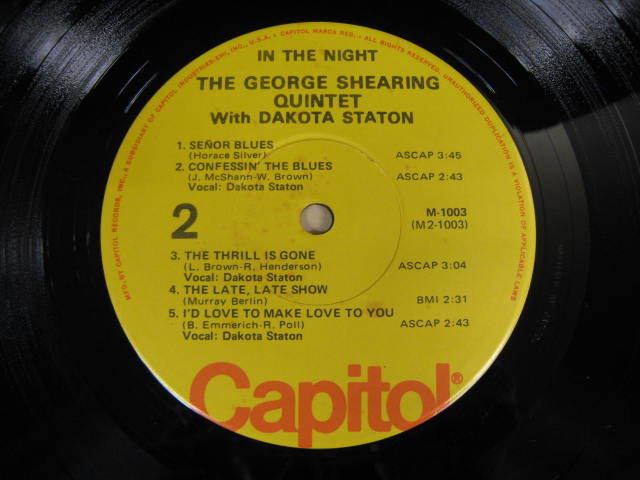 米LP/George Shearing Quintet with Dakota Staton - In the Night Capitol Mー1003　/（A55)_画像5
