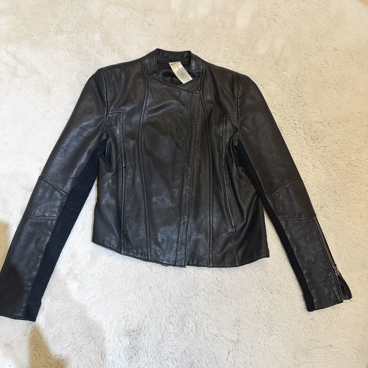 ムルーア MURUA ラムレザー 羊革 ニット切り替えライダースジャケット