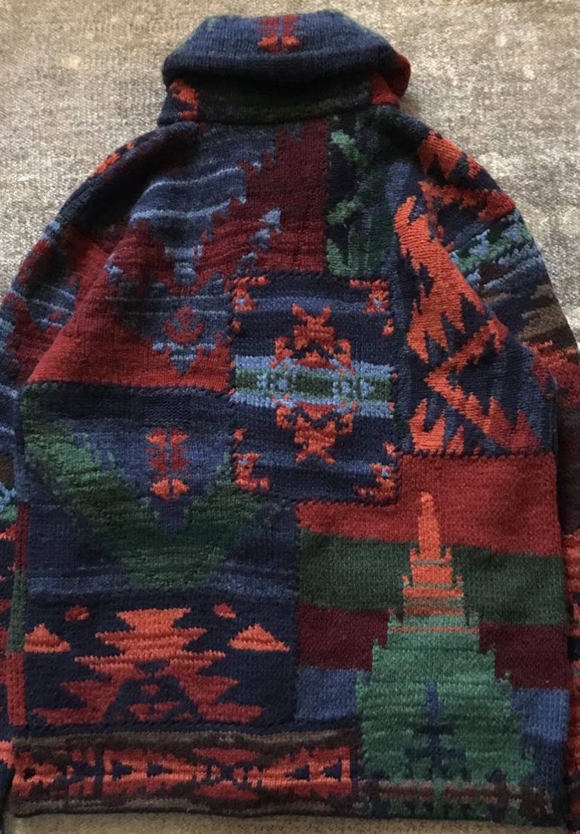 至極の逸品 圧巻のパッチワーク×ネイティブ柄 ★ POLO RALPH LAUREN ★ ラルフローレン ショールカラー ニット カーディガン S | rotonda.com.hr