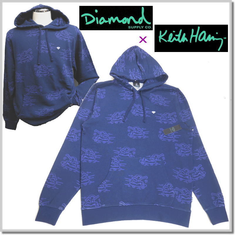 ダイヤモンドサプライ Diamond Supply x キースヘリング Keith Haring SKATING HOODIE DSKH-NAVY スウエットパーカー