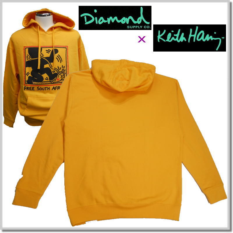 ダイヤモンドサプライ Diamond Supply x キースヘリング Keith Haring FREE South Africa Hoodie DSKH-YEL スウエットパーカー_画像6
