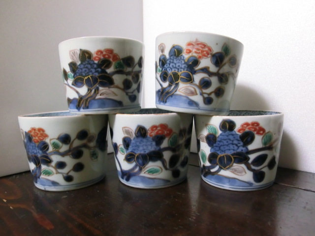 そばちょこ」 色絵 伊万里江戸後期 紫陽花 5客セット 美術、工芸品 ...