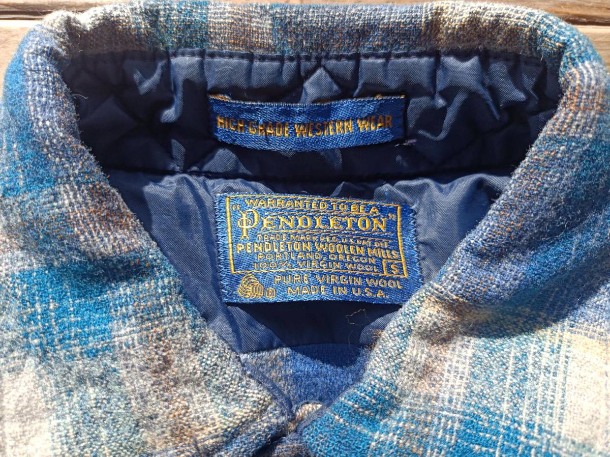 70's USA製ペンドルトン PENDLETON ウールウエスタンシャツ size S スナップボタン PURE VIRGIN WOOL ワークシャツ古着 vintageの画像7