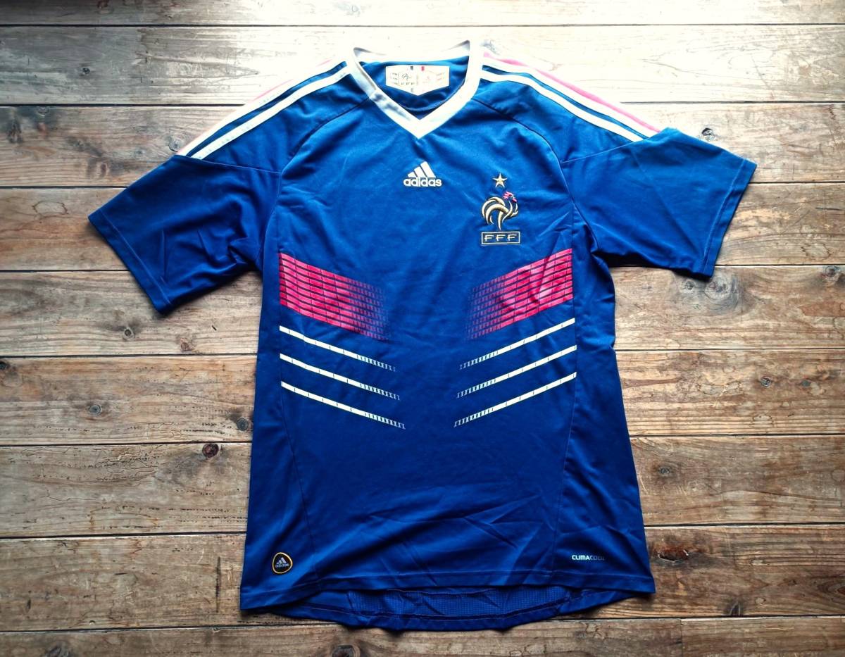 送料無料 フランス代表ユニフォーム 2010年 アディダス size O 刺繍エンブレム 南アフリカワールドカップ W杯 adidas 美品 ジダン