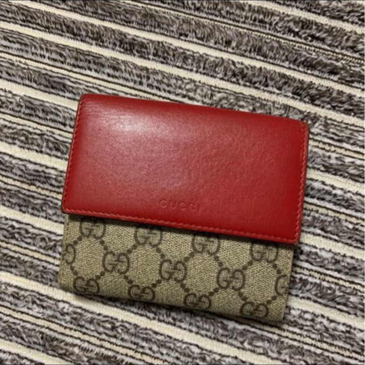 GUCCI 二つ折り財布 コンパクトウォレット バイカラー 赤 レッド