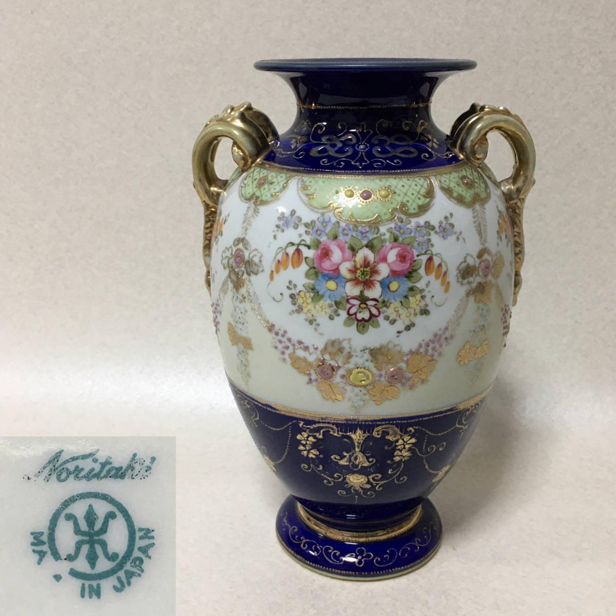 ノリタケ ノリタケ オールドノリタケ 湖畔風景絵大理石風 花瓶 21cm