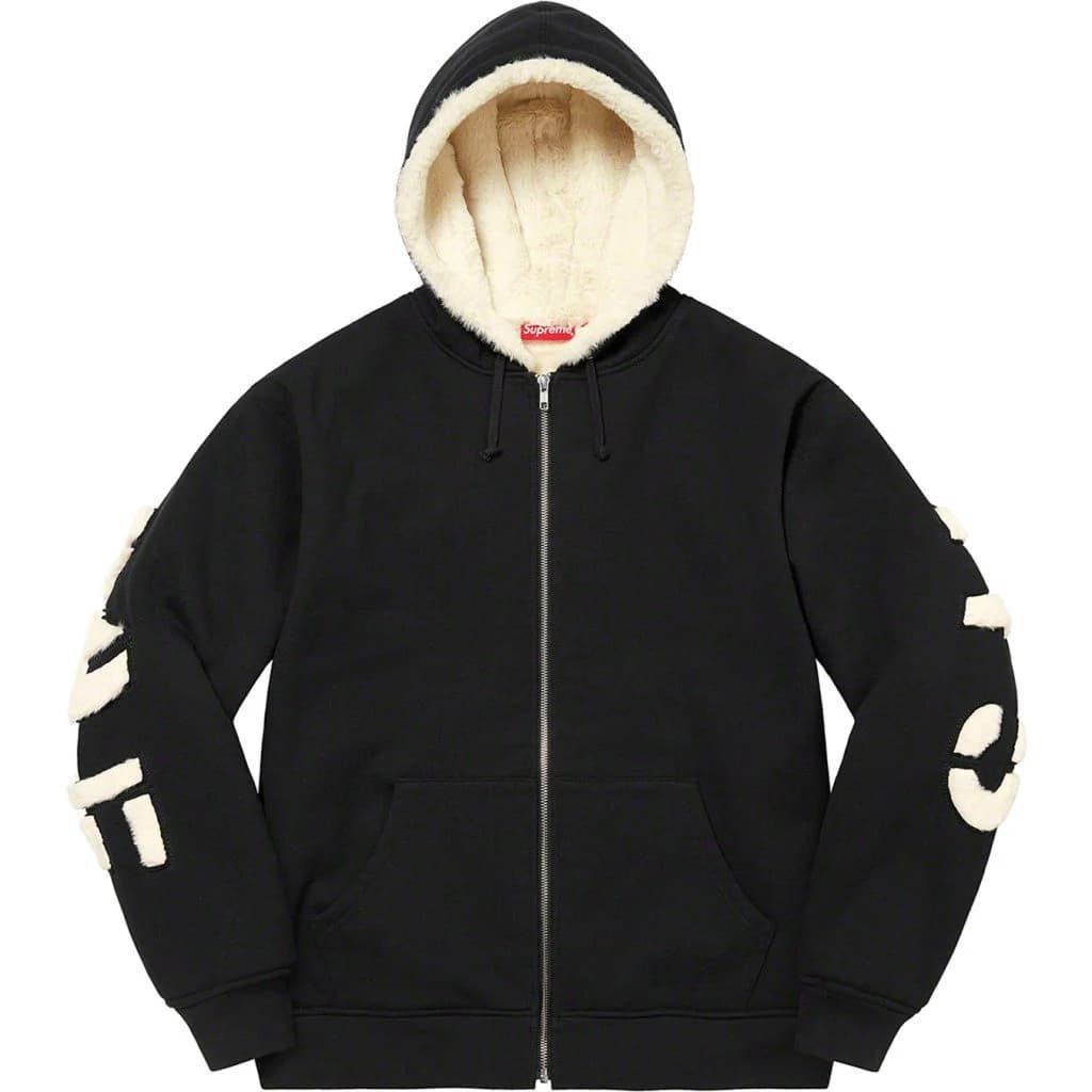 送料無料 M 黒 Supreme Faux Fur Lined Zip Up Hooded Sweatshirt Black シュプリーム フェイクファー ジップアップ パーカー ブラック_画像2