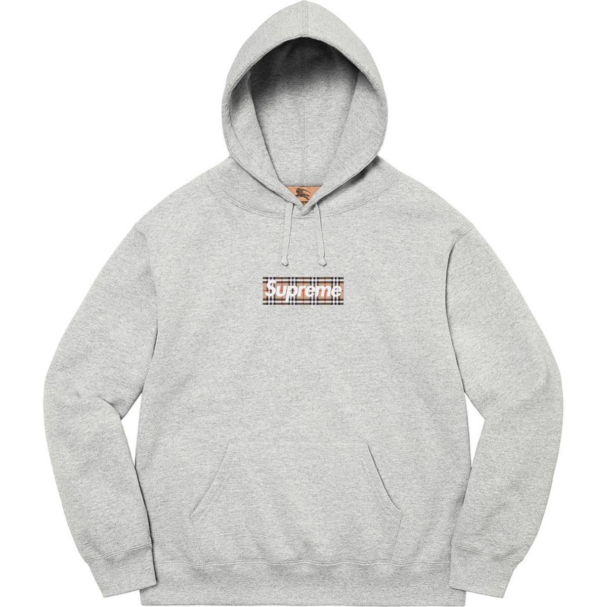 送料無料 S グレー Supreme Burberry Box Logo Hooded Sweatshirt 