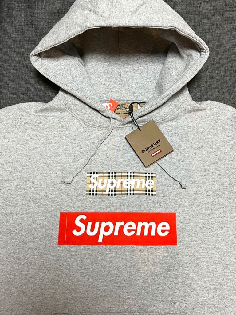 送料無料 S グレー Supreme Burberry Box Logo Hooded Sweatshirt