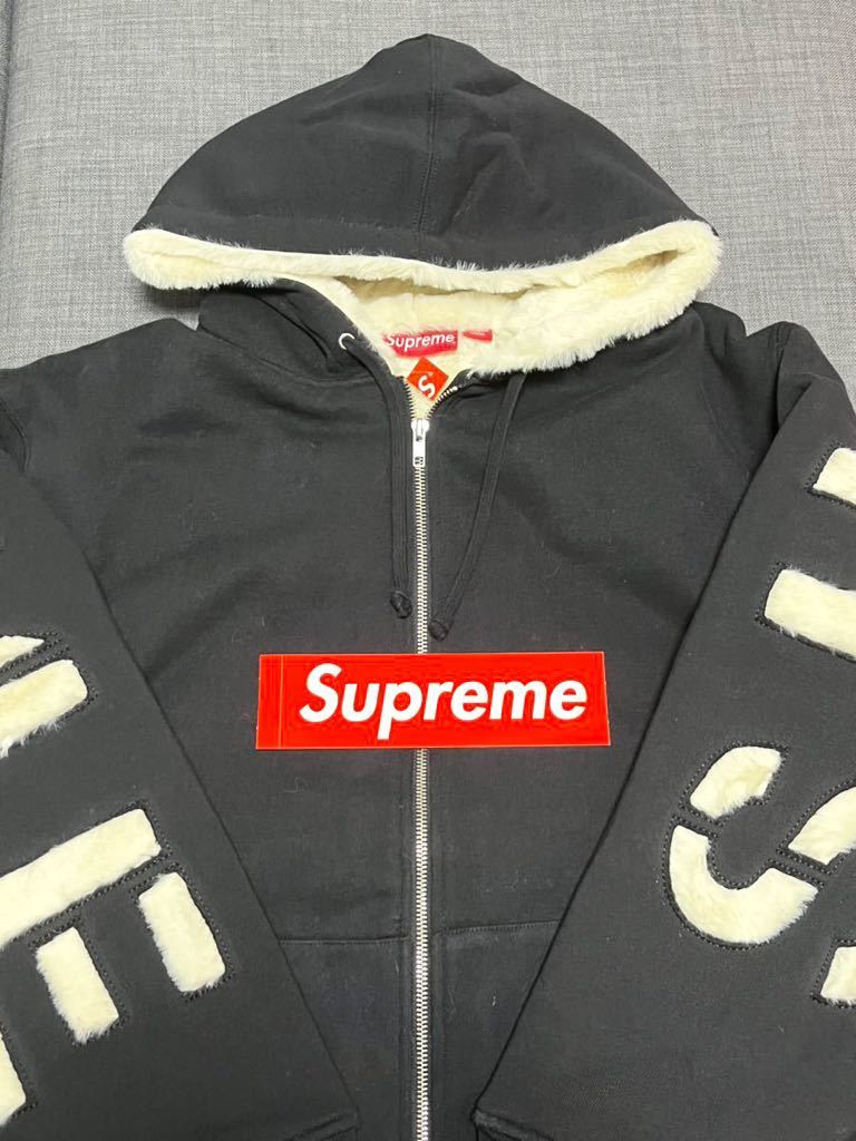 送料無料 M 黒 Supreme Faux Fur Lined Zip Up Hooded Sweatshirt Black シュプリーム  フェイクファー ジップアップ パーカー ブラック