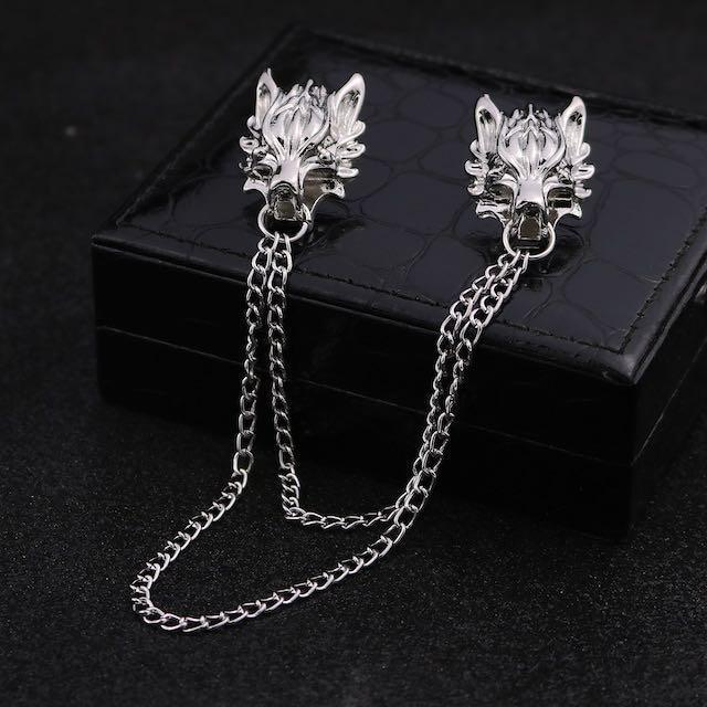 . chain brooch pin brooch collar pin silver 