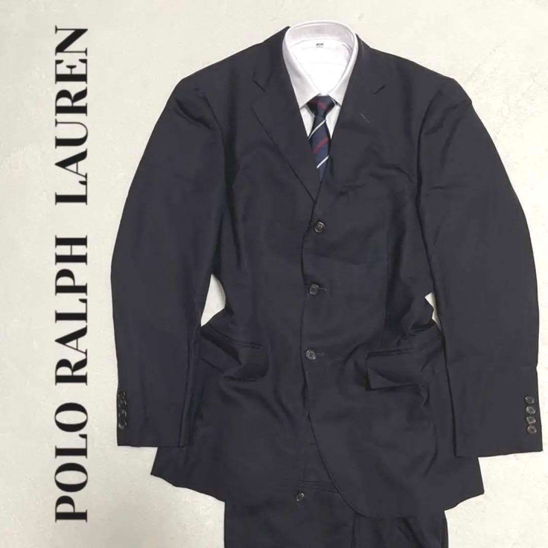 97【希少モデル】RALPH LAUREN ラルフローレン Mサイズ相当 シングルスーツ メンズ ジャケット ブラック 紳士服 セットアップ ウール_画像1