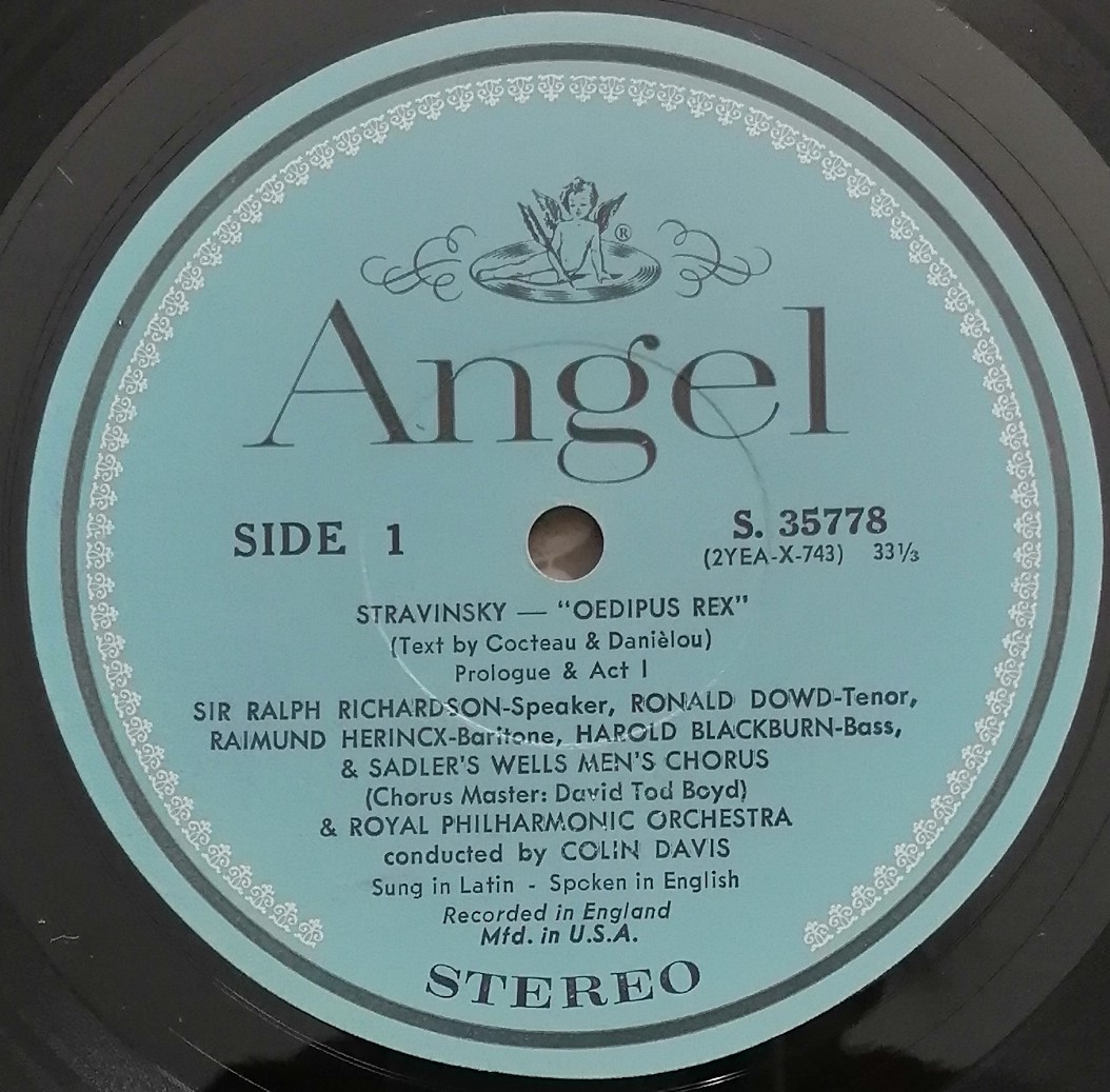 輸入LP盤 ラルフ・リチャードソン/デイヴィス/Royal Phil & Sadler's Wells Mens Chorus Stravinsky 「エディプス王」_画像3